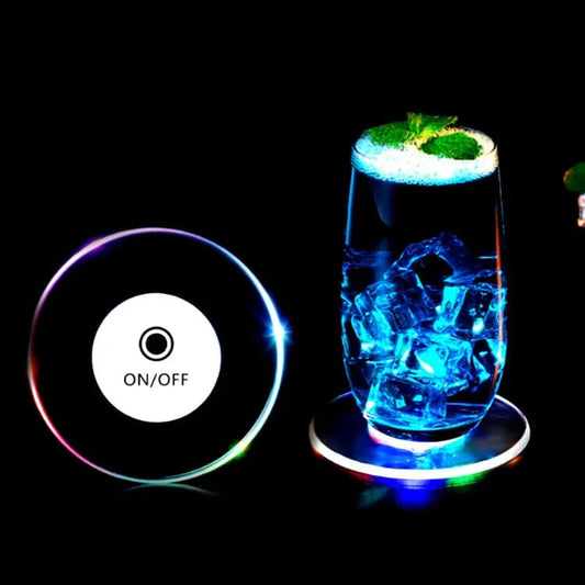 LED Glow Coaster – Acrylic Crystal Luminous Mug & Glass Stand with Flashing LED Base for Bar, Table, and Party Decor