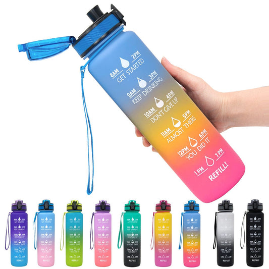 1L Tritan Motivational Water Bottle – Leakproof Sports & Fitness Bottle with Time Marker & Bounce Cover