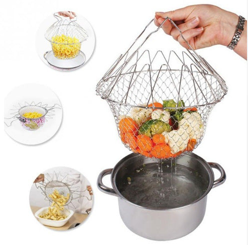 Stainless Steel Telescopic Folding Frying Basket – French Fries & Oil Draining Kitchen Tool