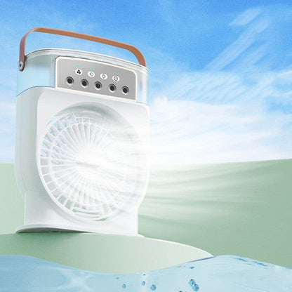 Portable USB Air Conditioner Cooling Fan – 5 Spray Mist, 7 Color LED, 600ML Water Tank Humidifier