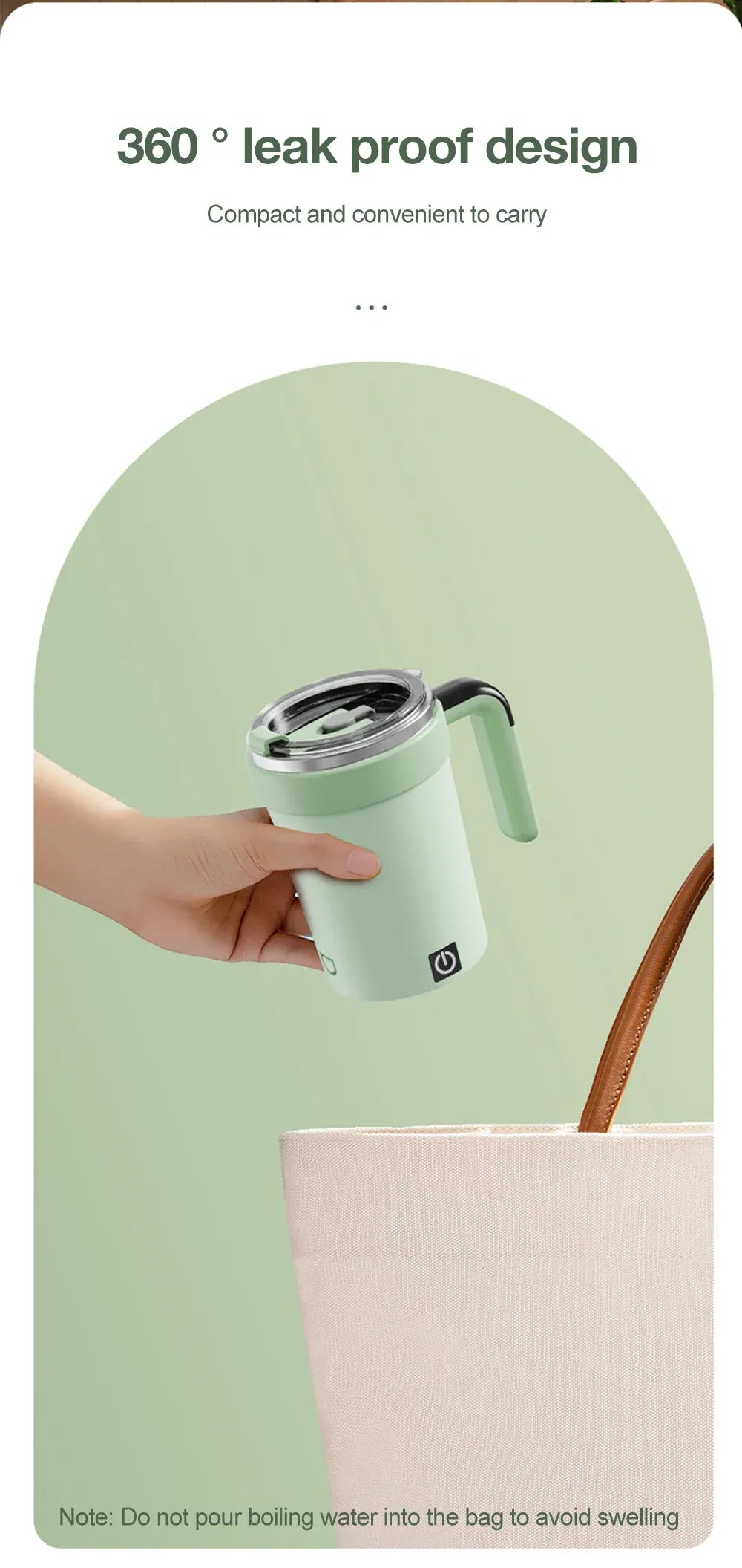 Green leak-proof travel mug held by a hand with a light green background