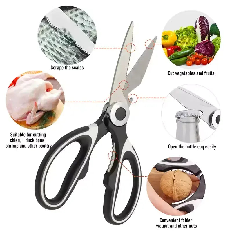 Multipurpose Strong Blade Kitchen Scissors – Effortless Meat & Chicken Bone Cutting with Ergonomic Grip