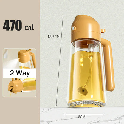 Gold-colored water bottle with measurement details on a light background