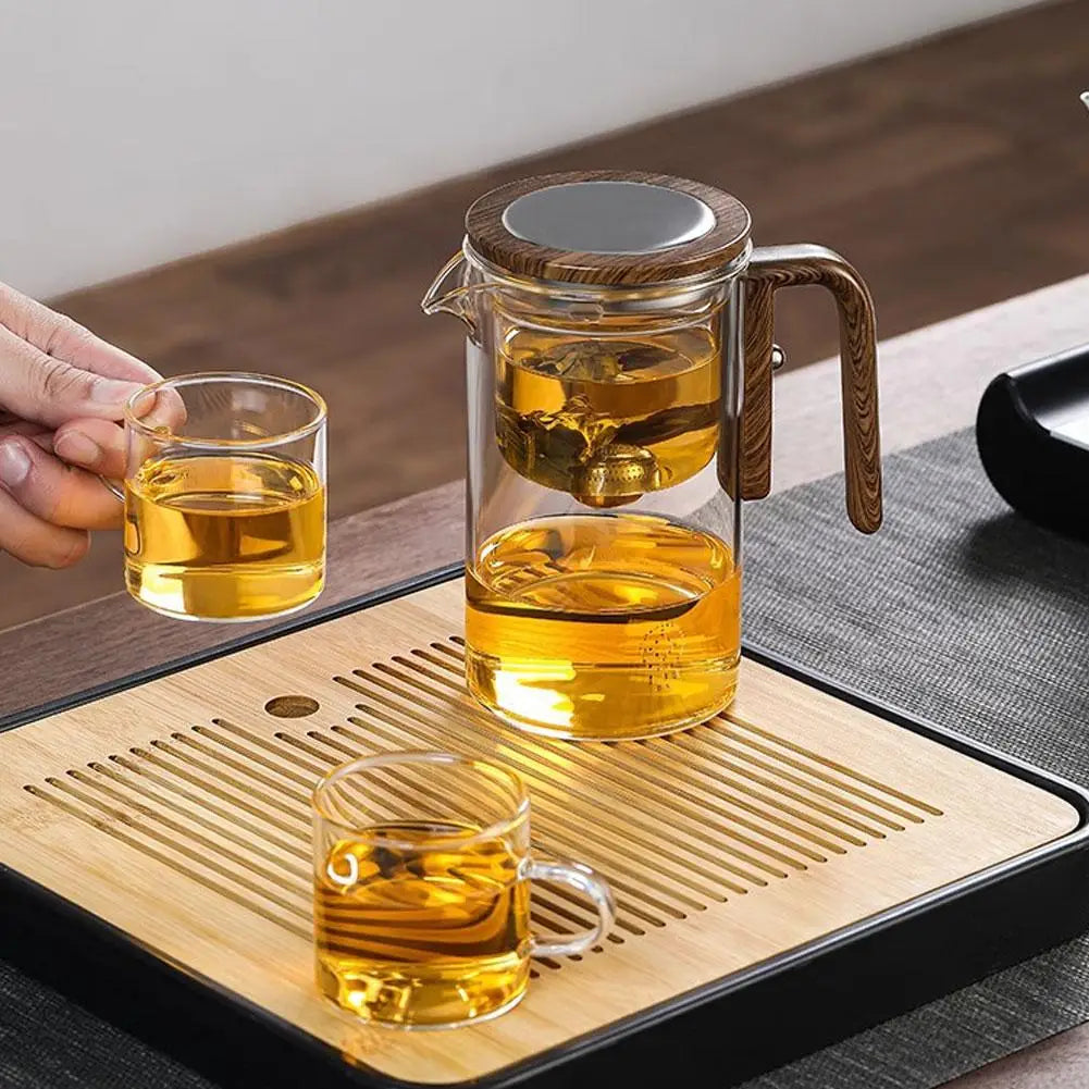 Automatic Water Separation Glass Teapot – One-Click Magnetic Filter for Perfect Strength Tea.