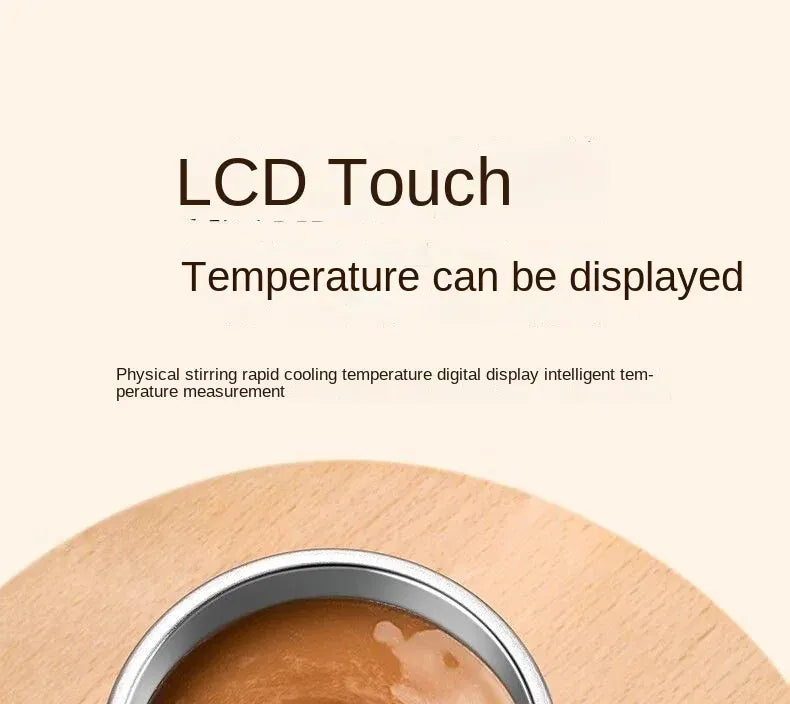 Product with an LCD touch feature for temperature display on a beige background