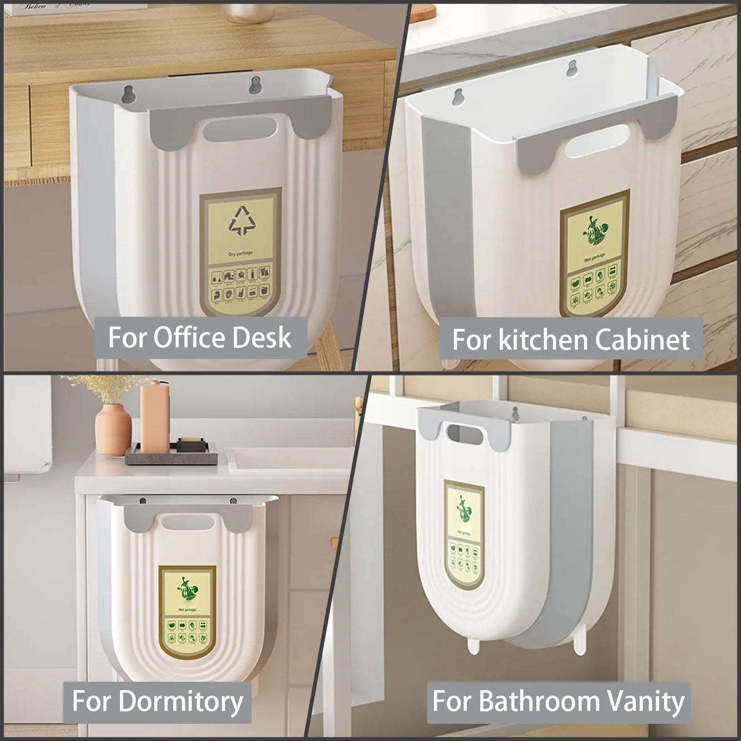 Collapsible Hanging Kitchen Trash Can – 6L/10L Foldable Waste Bin for Under Sink & Cabinet Doors.