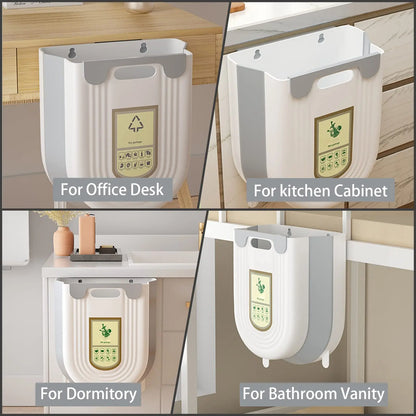 Collapsible Hanging Kitchen Trash Can – 6L/10L Foldable Waste Bin for Under Sink & Cabinet Doors.