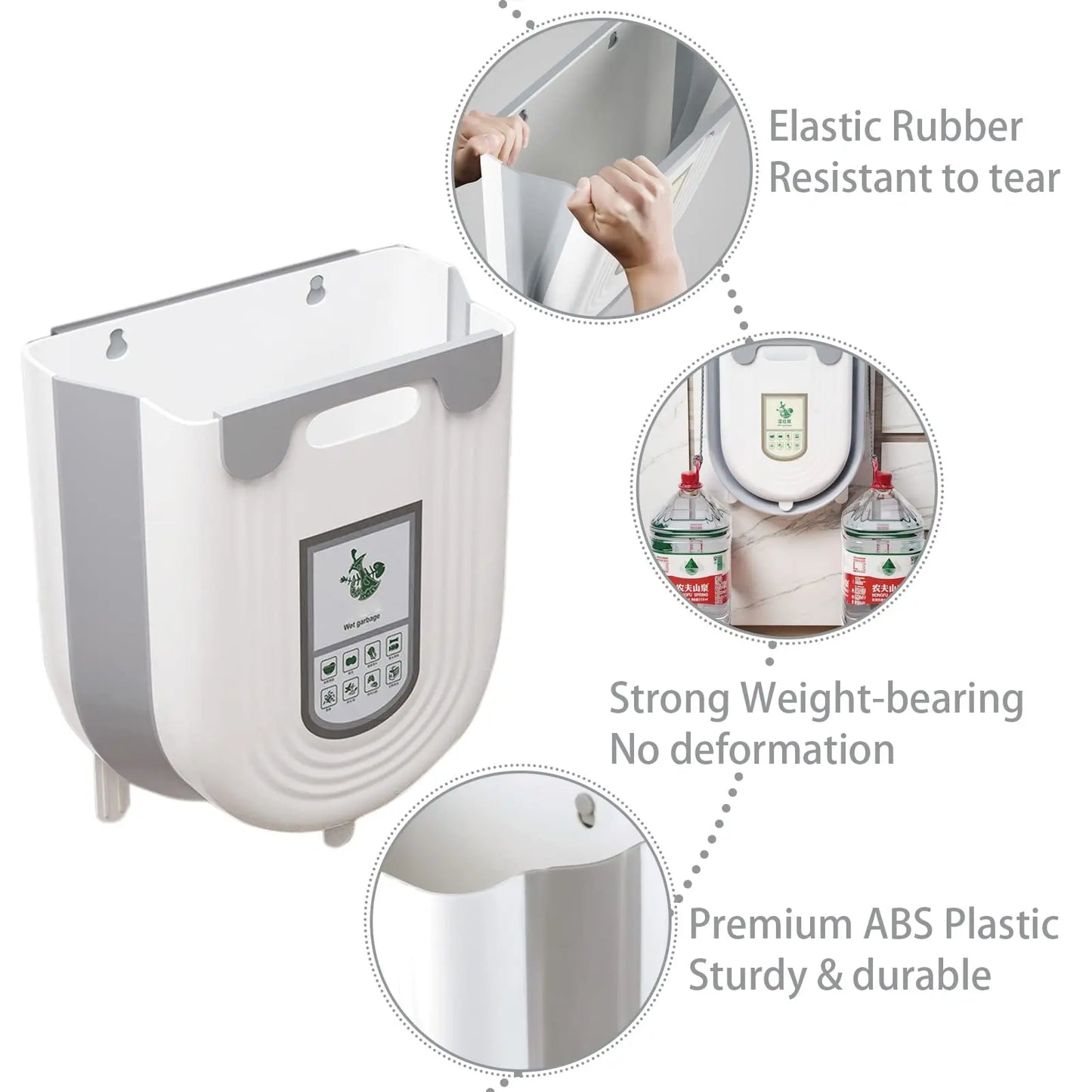 Collapsible Hanging Kitchen Trash Can – 6L/10L Foldable Waste Bin for Under Sink & Cabinet Doors.