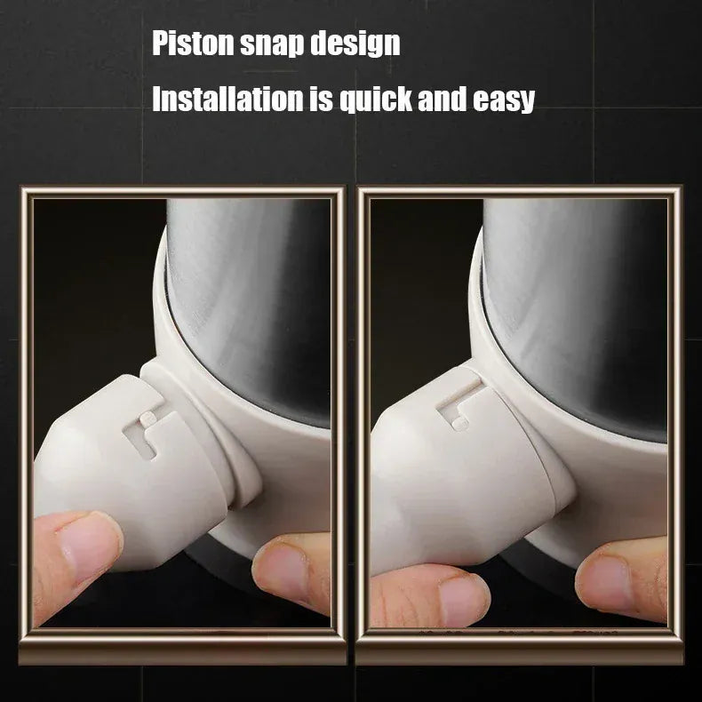 Piston snap design with installation demonstration on a black background