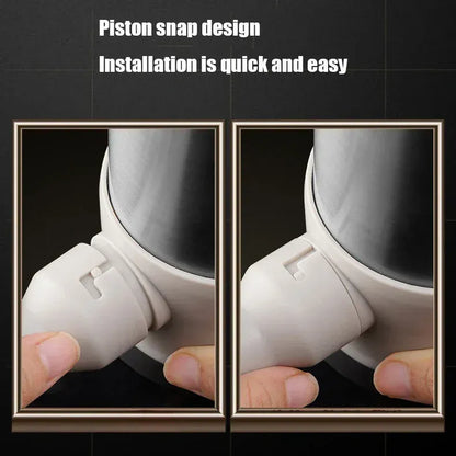 Piston snap design with installation demonstration on a black background