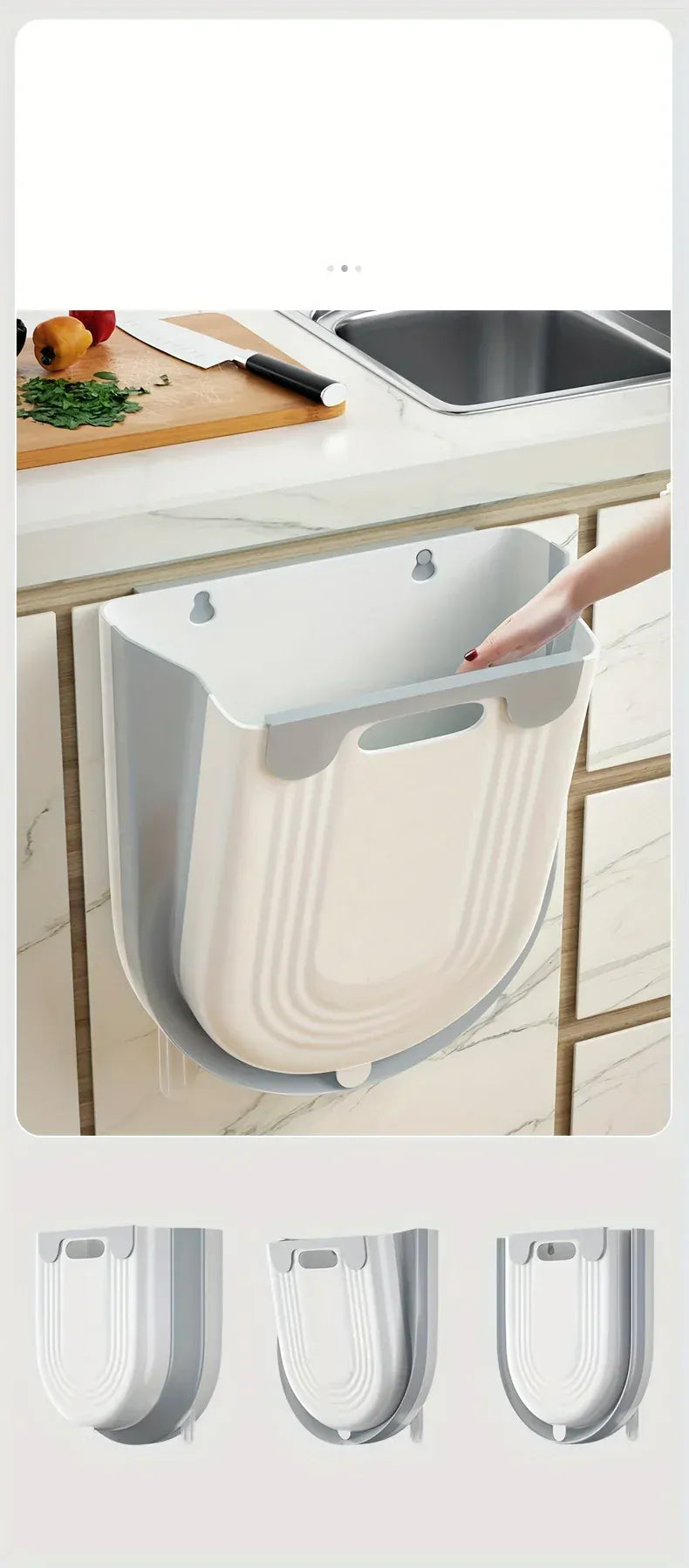 Space-Saving Wall-Mounted Folding Trash Can – Collapsible Kitchen Bin for Cabinet Doors.