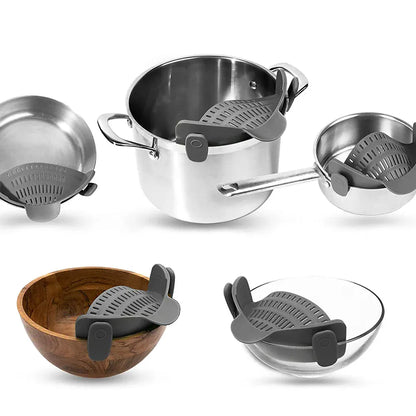 Snap & Strain Hands-Free Silicone Colander – Anti-Spill Kitchen Strainer for Pasta, Noodles & Vegetables.