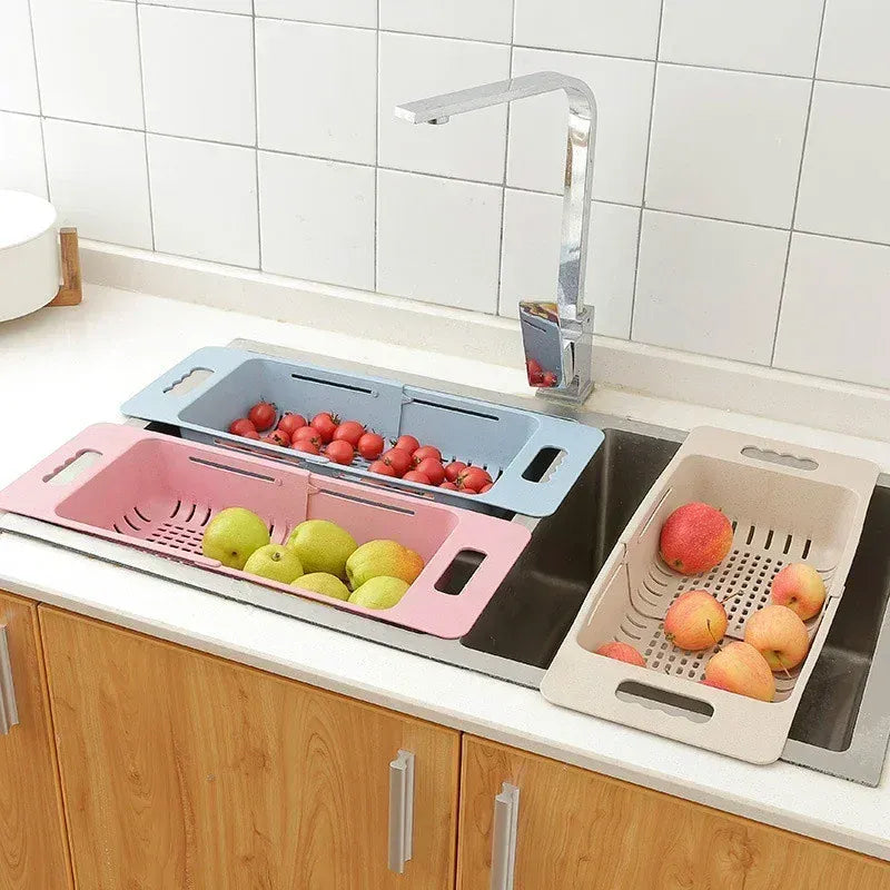 Multi-Functional Sink Drain Basket – Expandable Kitchen Organizer for Washing & Drying.