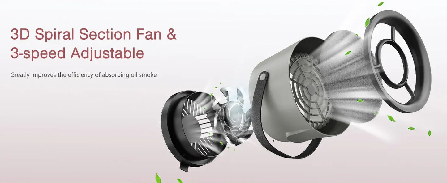 3D Spiral Section Fan with 3-speed adjustable feature on a light gray background