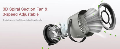 3D Spiral Section Fan with 3-speed adjustable feature on a light gray background