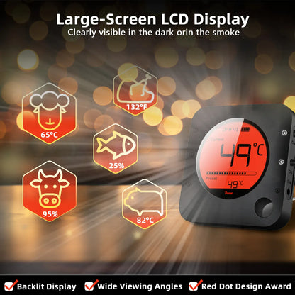 Digital thermometer with large-screen LCD display on a dark background