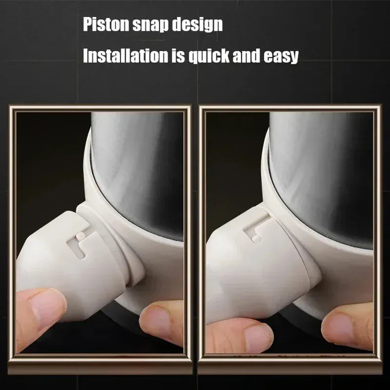 Piston snap design with installation demonstration on a black background