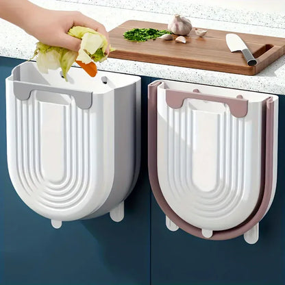 Space-Saving Wall-Mounted Folding Trash Can – Collapsible Kitchen Bin for Cabinet Doors.