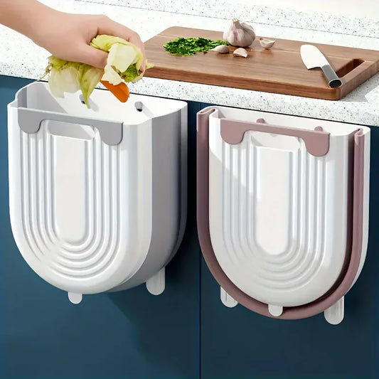 Space-Saving Wall-Mounted Folding Trash Can – Collapsible Kitchen Bin for Cabinet Doors.