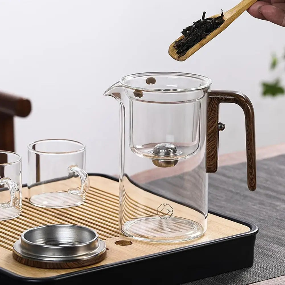 Automatic Water Separation Glass Teapot – One-Click Magnetic Filter for Perfect Strength Tea.