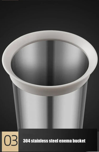 304 stainless steel enema bucket on a black background