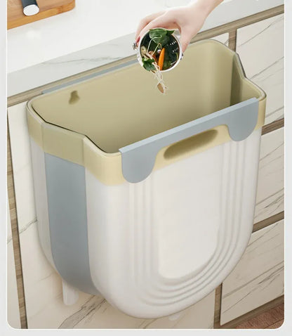 Space-Saving Wall-Mounted Folding Trash Can – Collapsible Kitchen Bin for Cabinet Doors.