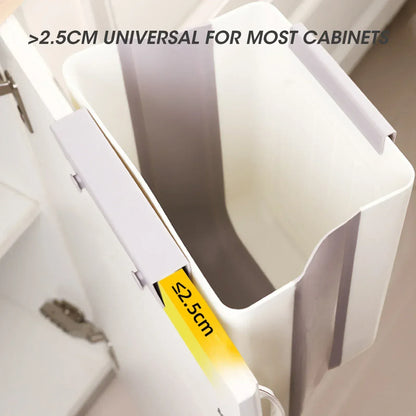 No-Bend Hanging Kitchen Trash Can – Foldable 9L Waste Bin for Cabinet Doors.