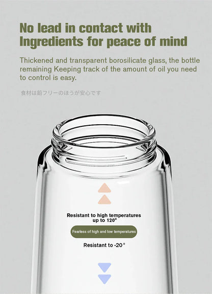 Clear glass bottle with text on a gray background