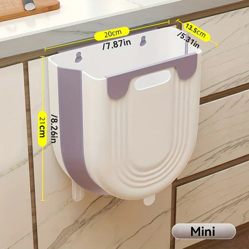 Space-Saving Wall-Mounted Folding Trash Can – Collapsible Kitchen Bin for Cabinet Doors.
