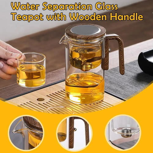 Automatic Water Separation Glass Teapot – One-Click Magnetic Filter for Perfect Strength Tea.