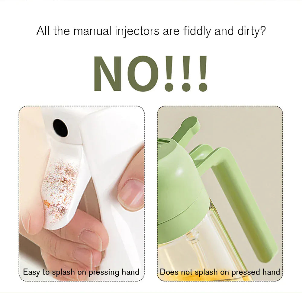 Comparison of manual injectors with text highlighting ease of use and cleanliness.