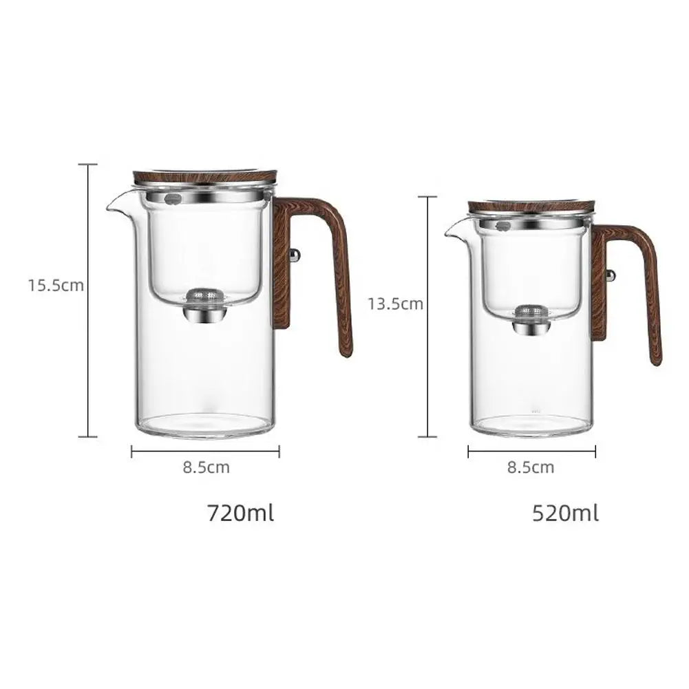 Automatic Water Separation Glass Teapot – One-Click Magnetic Filter for Perfect Strength Tea.