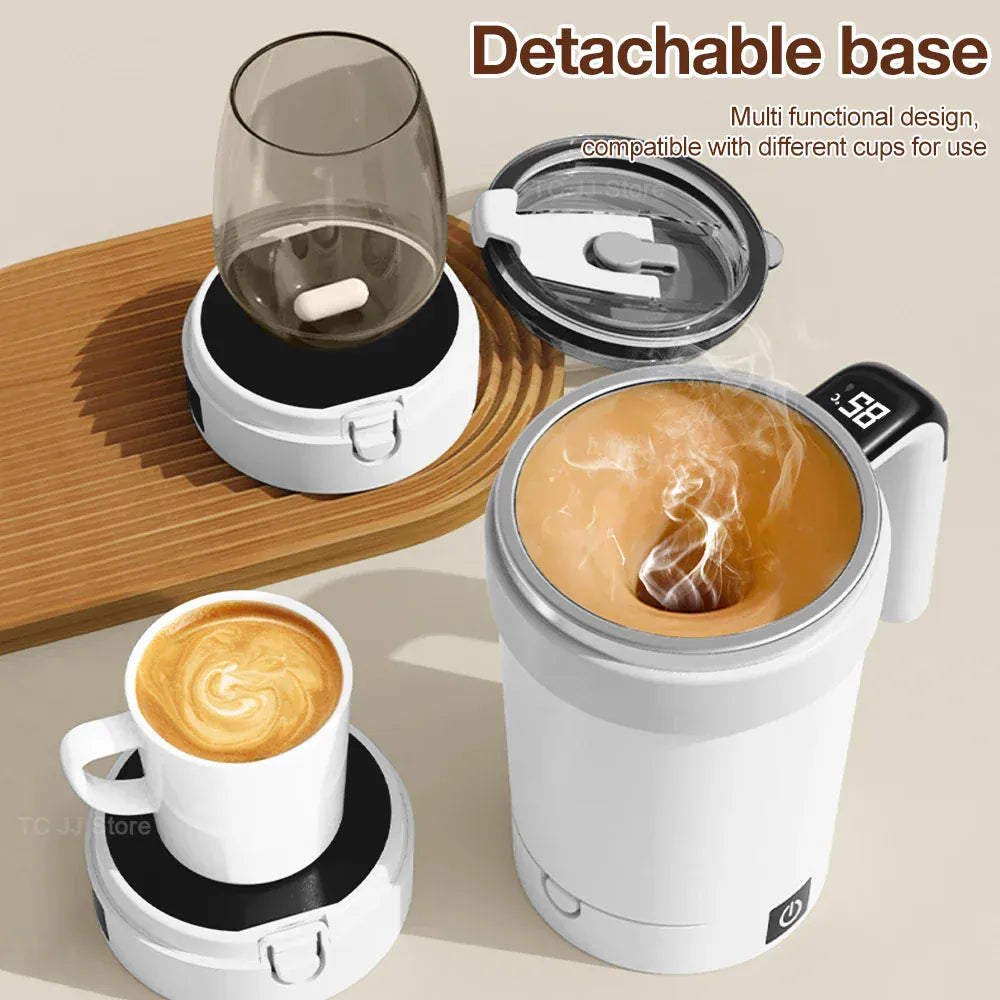 Multi-functional cup warmer with detachable base on a wooden surface