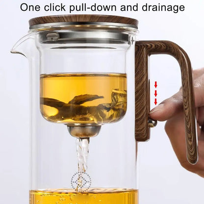 Automatic Water Separation Glass Teapot – One-Click Magnetic Filter for Perfect Strength Tea.