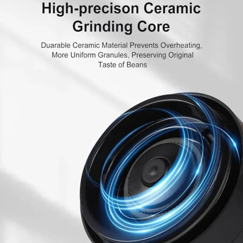 High-precision ceramic grinding core with blue light effects on a white background