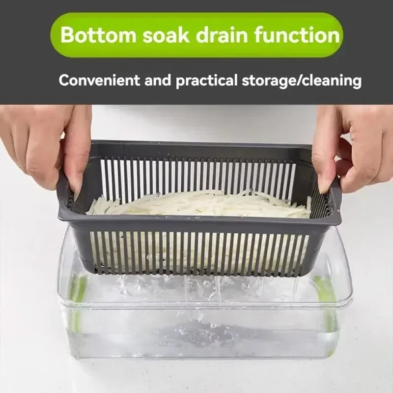 Container with a bottom soak drain function for storing and cleaning food.