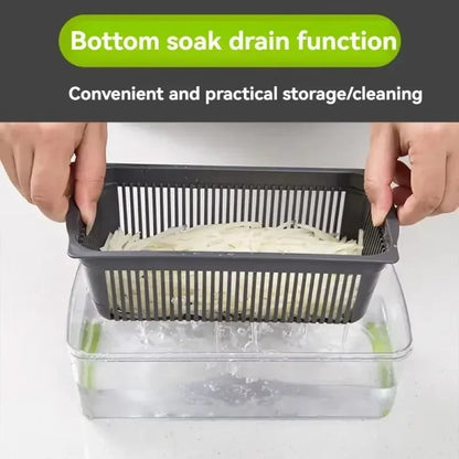 Container with a bottom soak drain function for storing and cleaning food.