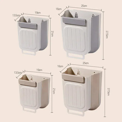 No-Bend Hanging Kitchen Trash Can – Foldable 9L Waste Bin for Cabinet Doors.