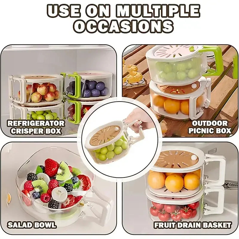 Mess-Free 2-in-1 Double Layer Drain Basket – Anti-Spill Fruit & Vegetable Strainer with Foldable Handle.