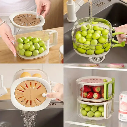 Mess-Free 2-in-1 Double Layer Drain Basket – Anti-Spill Fruit & Vegetable Strainer with Foldable Handle.