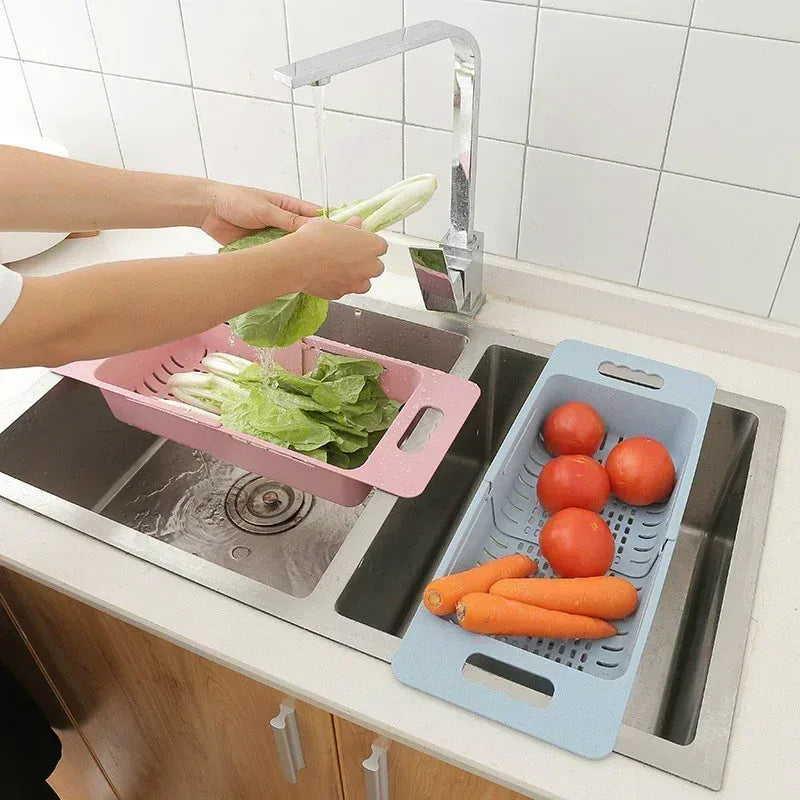 Multi-Functional Sink Drain Basket – Expandable Kitchen Organizer for Washing & Drying.