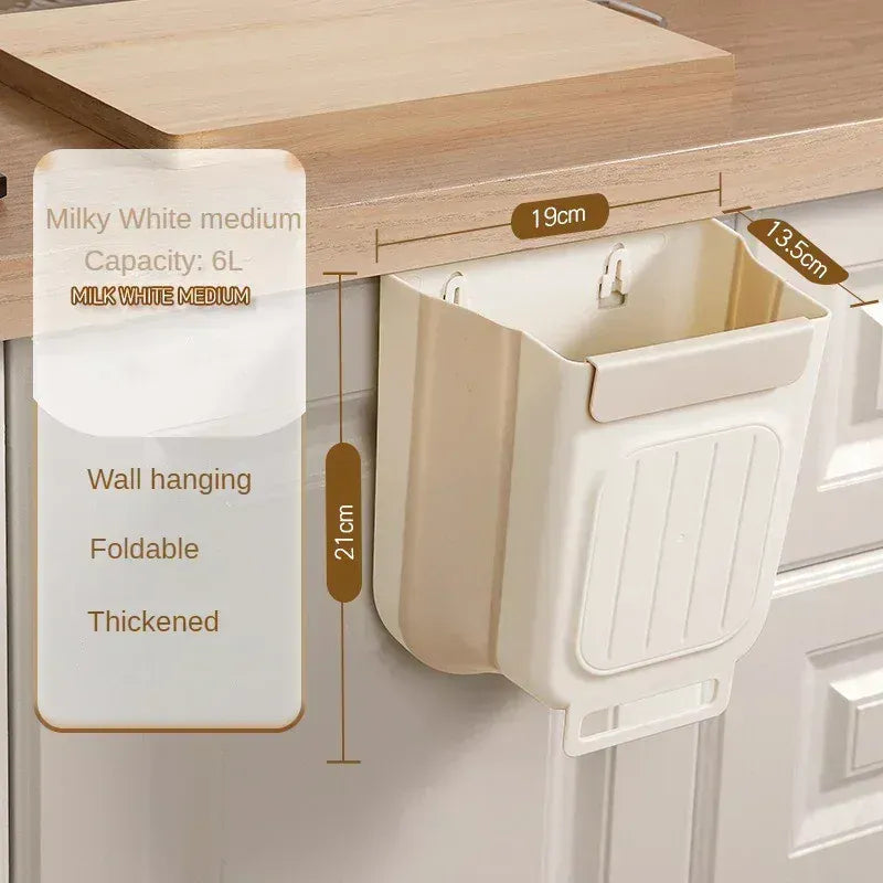 No-Bend Hanging Kitchen Trash Can – Foldable 9L Waste Bin for Cabinet Doors.