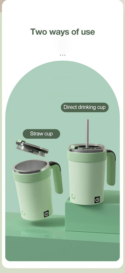 Green drinking cup with straw attachment on a light green background