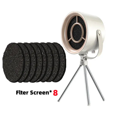 Microphone with stand and filter screens on a white background