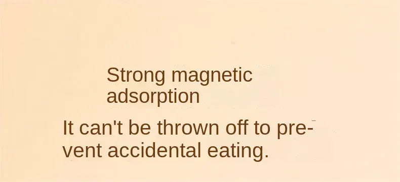 Text on a beige background about strong magnetic adsorption and safety precautions.