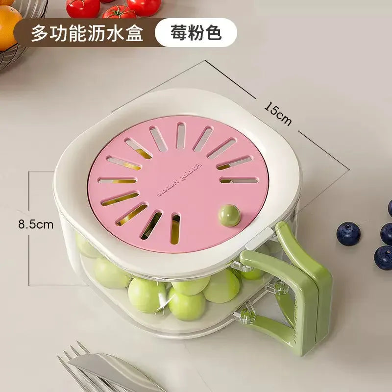 Mess-Free 2-in-1 Double Layer Drain Basket – Anti-Spill Fruit & Vegetable Strainer with Foldable Handle.