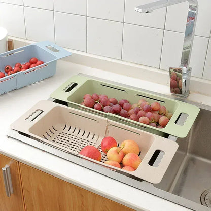 Multi-Functional Sink Drain Basket – Expandable Kitchen Organizer for Washing & Drying.