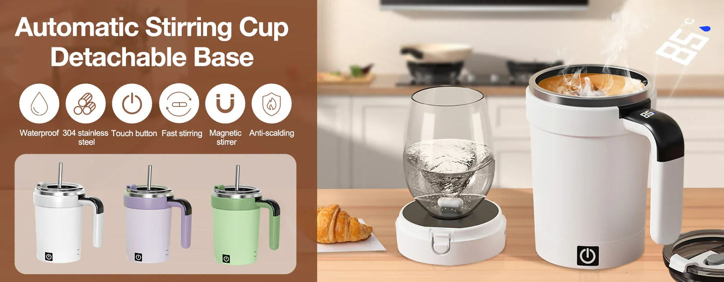 Automatic Stirring Cup with detachable base on a kitchen counter