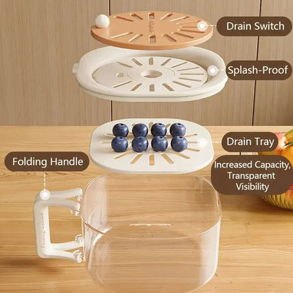 Mess-Free 2-in-1 Double Layer Drain Basket – Anti-Spill Fruit & Vegetable Strainer with Foldable Handle.