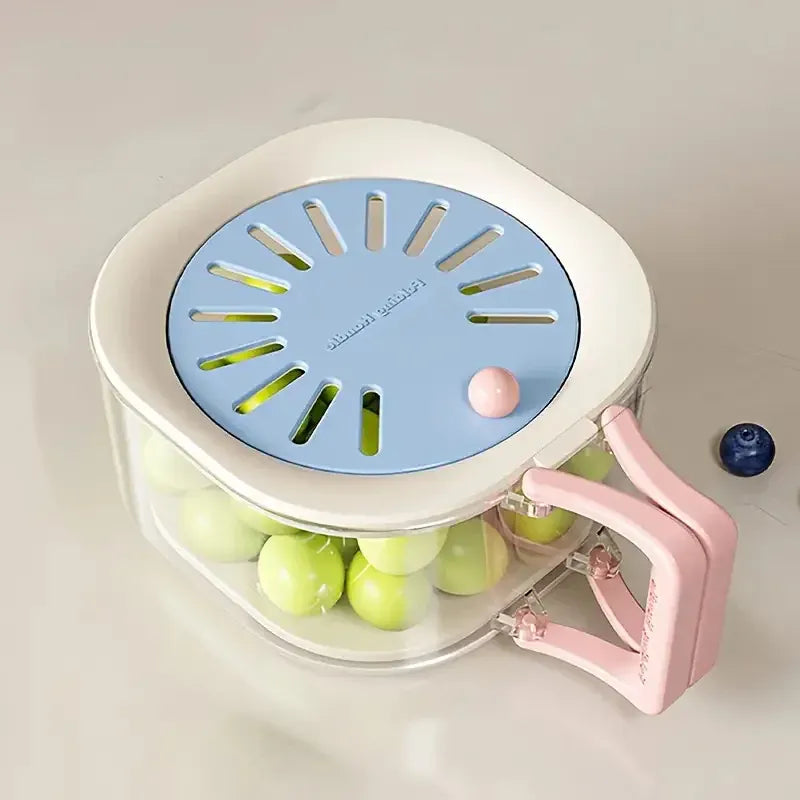 Mess-Free 2-in-1 Double Layer Drain Basket – Anti-Spill Fruit & Vegetable Strainer with Foldable Handle.